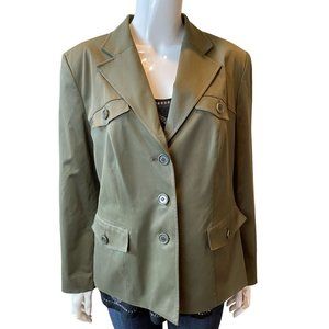 Talbots Women Military Blazer Jacket Stretch Cargo Pockets Long Sleeve Green 12W